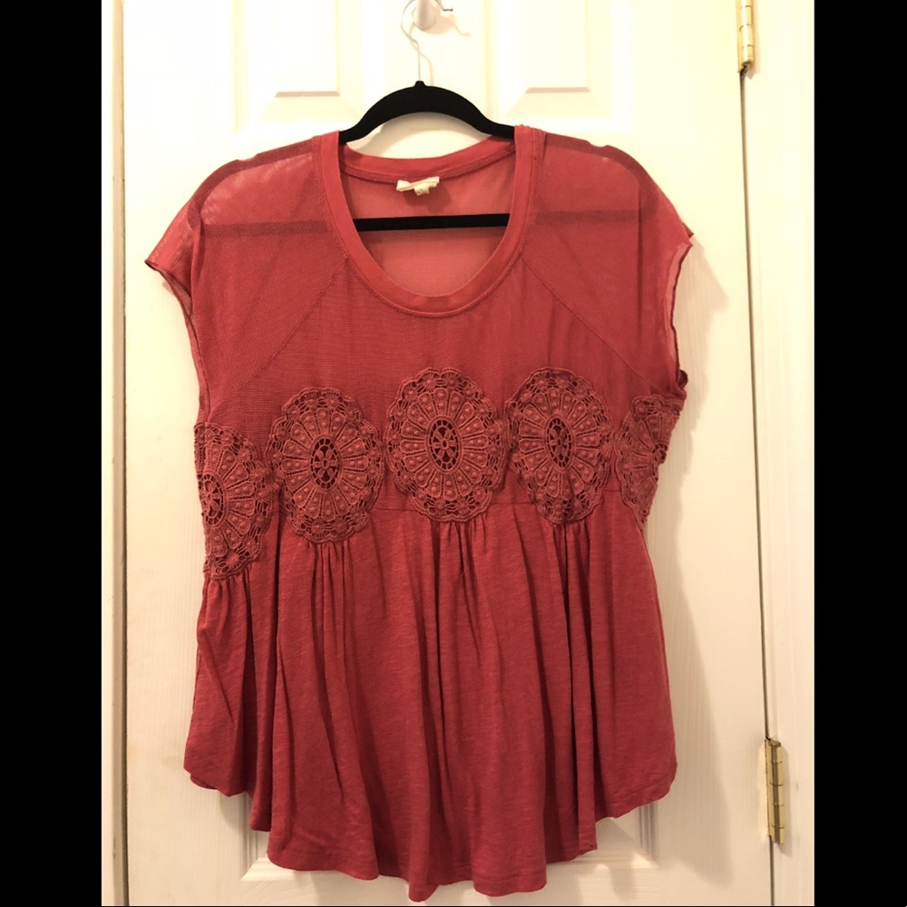 Anthropologie lace magenta top